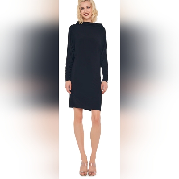 Norma Kamali True Black All In One Dolman Sleeve Stretch Cotton Dress Size XS - Picture 3 of 16